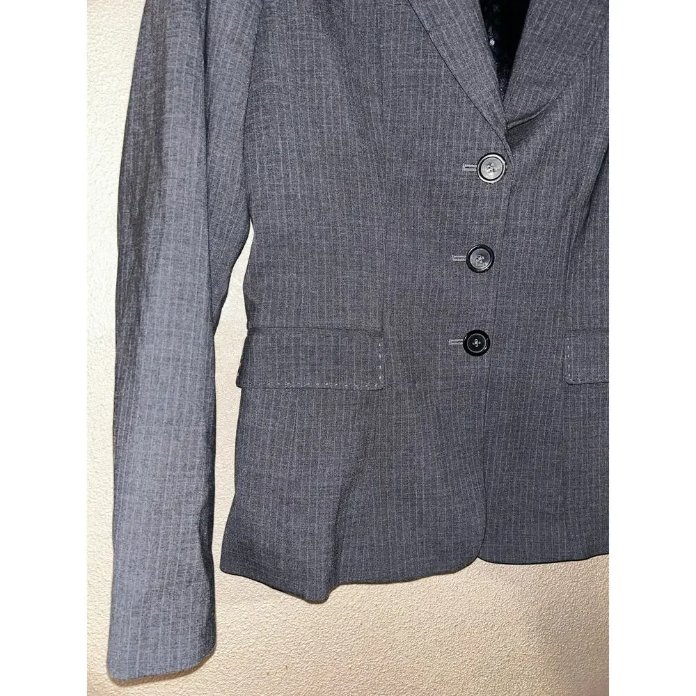 Elie Tahari Pinstripe Wool Blazer Gray Lined Career Jacket Sz 6 NWOT Office Wear